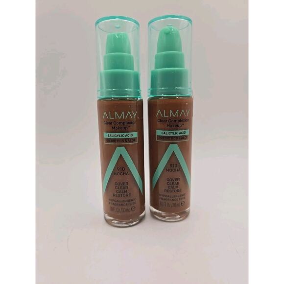 Lots of 2 Almay Clear Complexion Make Up Foundation Fragrance Free 910 Mocha - Picture 1 of 2